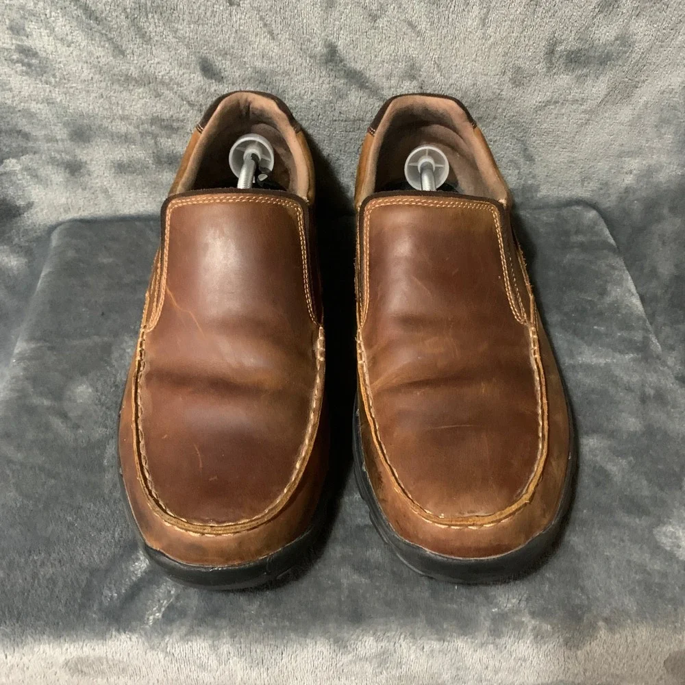 Skechers Loafers Mens 11 Relaxed Fit Brown Leather Moc Toe Slip On EUC